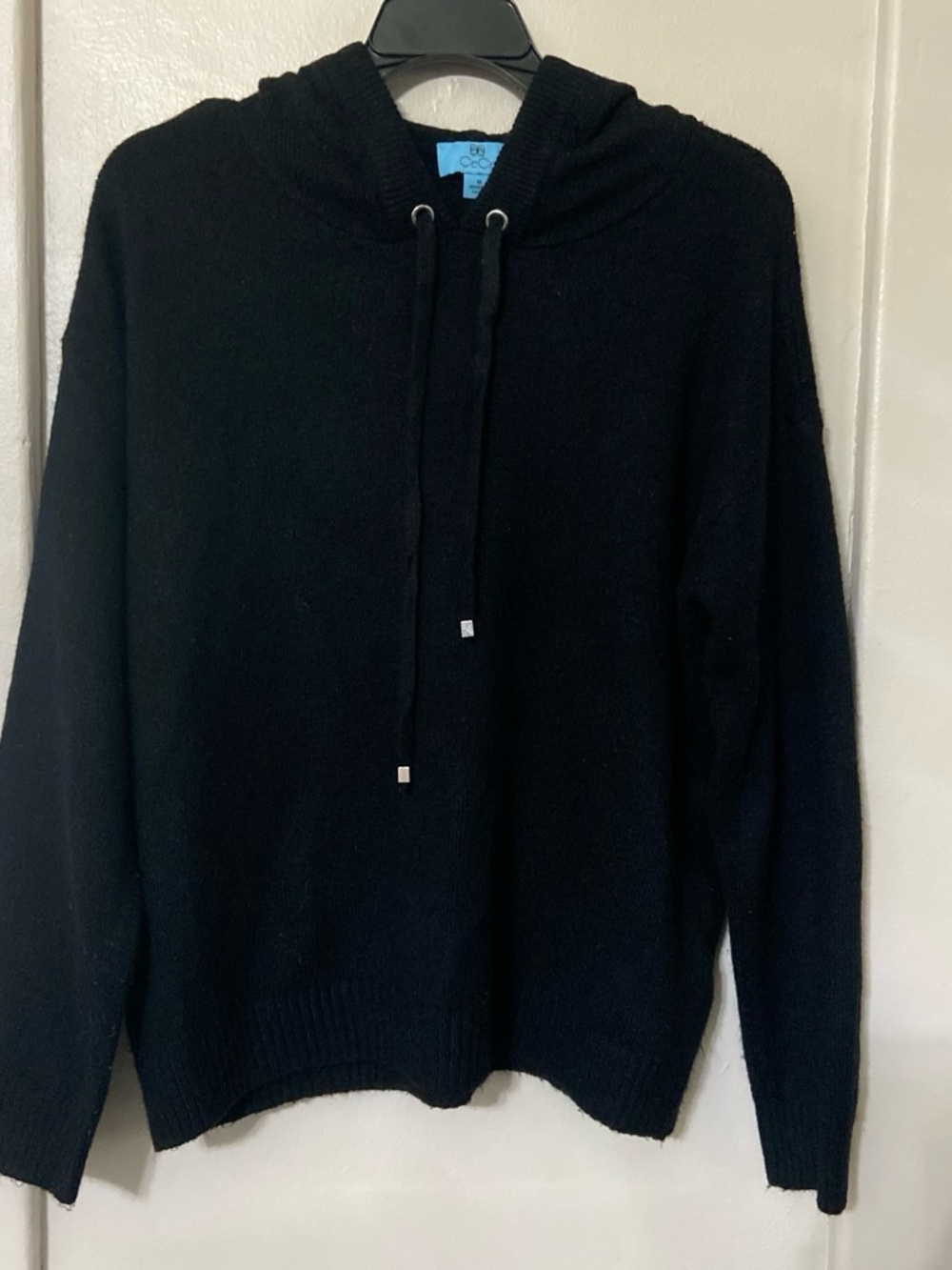 CeCe Black Hooded Knit Sweater